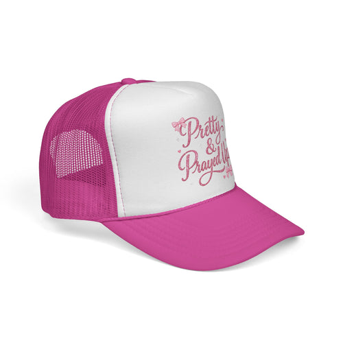 Pretty & Prayed Up Trucker Cap — Pink Floral Faith Mesh Hat
